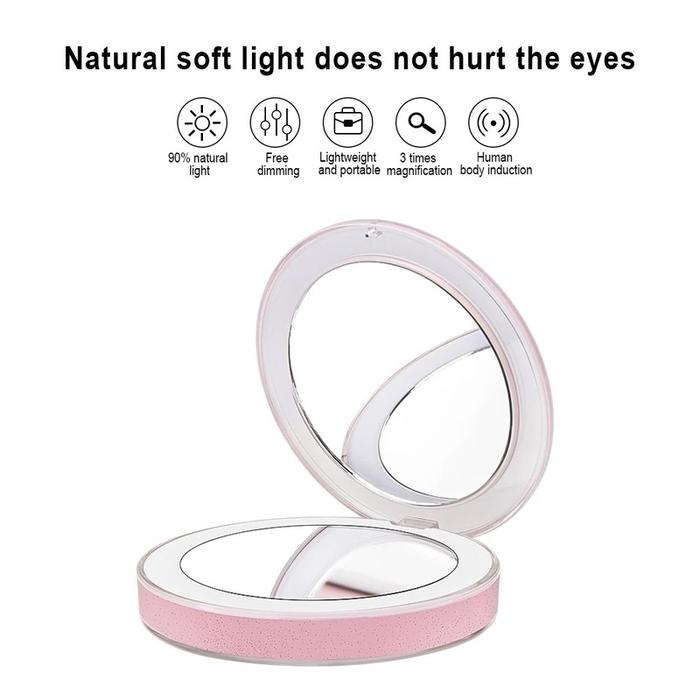 LED Lighted Compact Mirror 3X Magnifying Portable Sensor