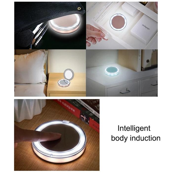 LED Lighted Compact Mirror 3X Magnifying Portable Sensor