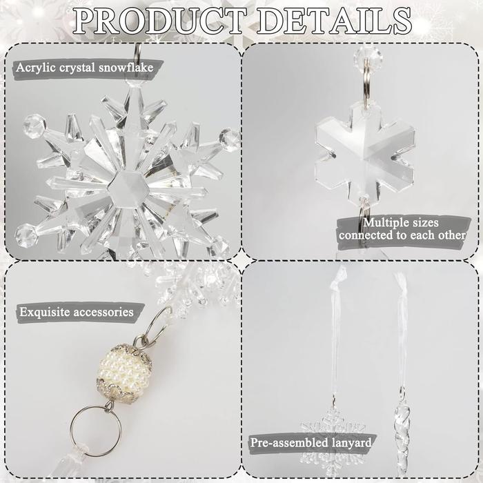 18pcs Christmas Tree Decoration Crystal Ornaments, Hanging Acrylic Christmas Snowflake Icicle Drop Crystal Ornaments for Christmas Tree