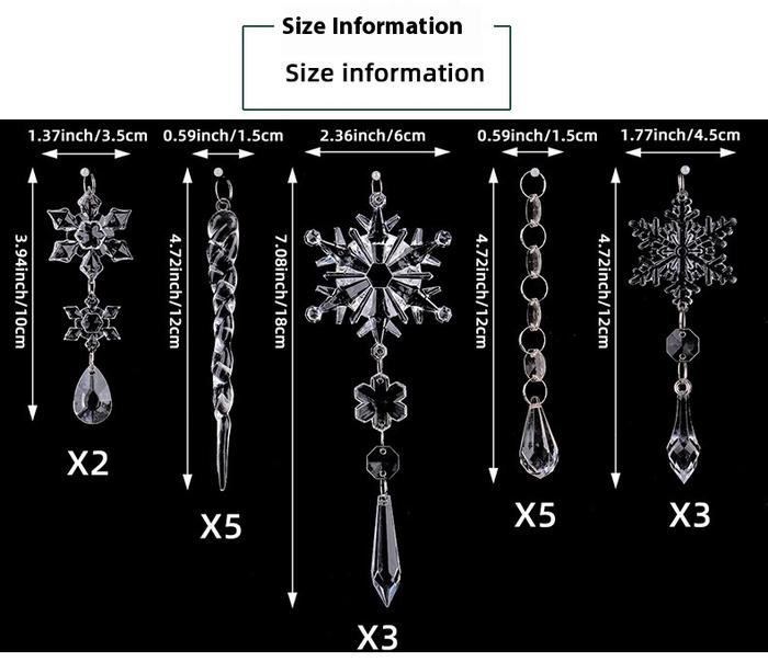 18pcs Christmas Tree Decoration Crystal Ornaments, Hanging Acrylic Christmas Snowflake Icicle Drop Crystal Ornaments for Christmas Tree