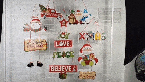 Christmas Door Hanger with Santa Claus, Snowman, and Elk Paper Banner