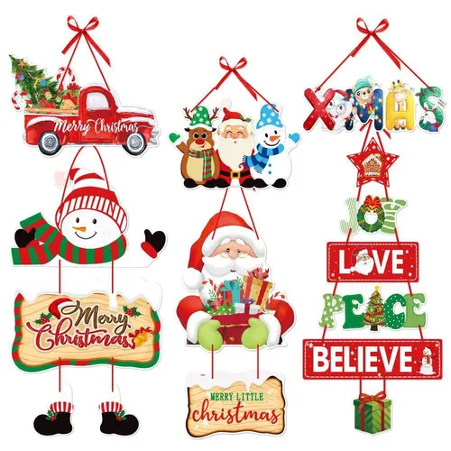 Christmas Door Hanger with Santa Claus, Snowman, and Elk Paper Banner