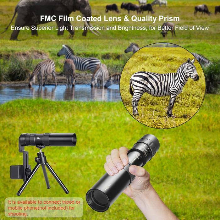 10-300x Zoom Monocular Telescope with HD Optics and Durable Body
