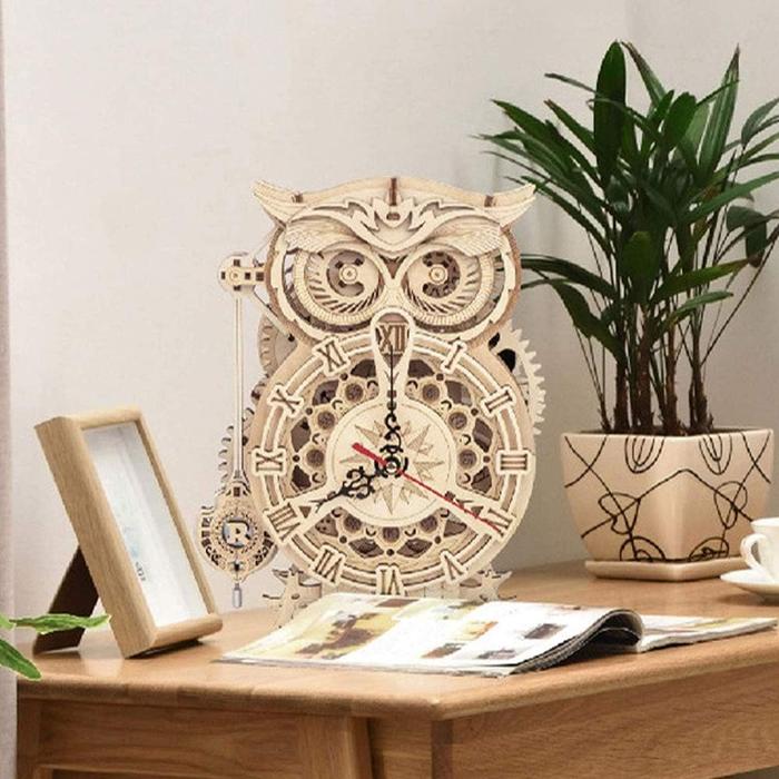 3D Wooden Puzzles Mechanical Clock Kits, Owl Clocks, DIY Clock Model Building Kits Educational Brain Teaser Puzzles