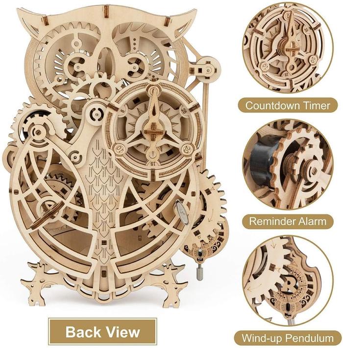 3D Wooden Puzzles Mechanical Clock Kits, Owl Clocks, DIY Clock Model Building Kits Educational Brain Teaser Puzzles