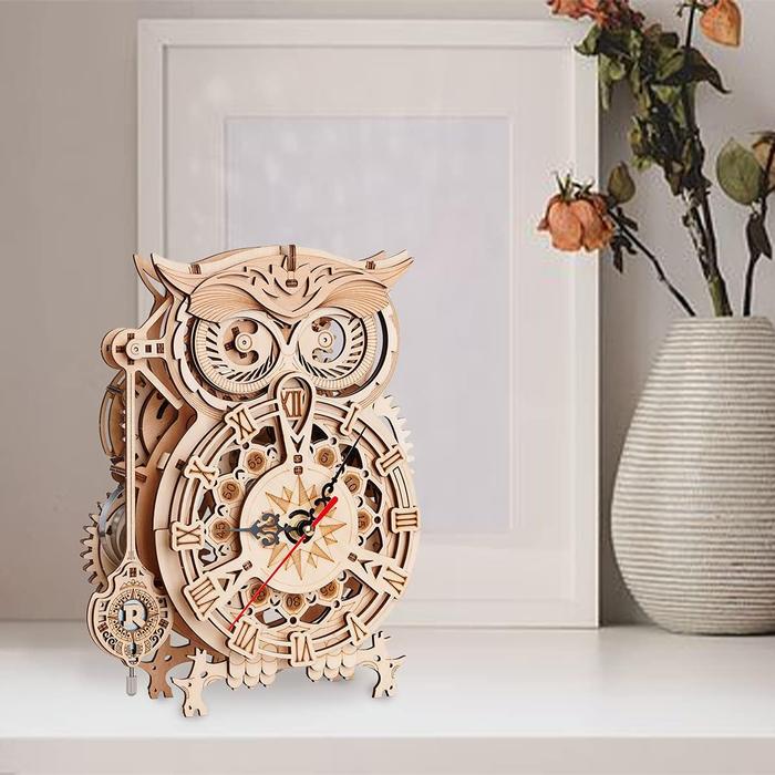 3D Wooden Puzzles Mechanical Clock Kits, Owl Clocks, DIY Clock Model Building Kits Educational Brain Teaser Puzzles