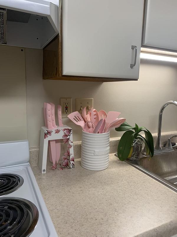 5-Piece Stainless Steel Knife Set with Holder, Pink Handle photo review