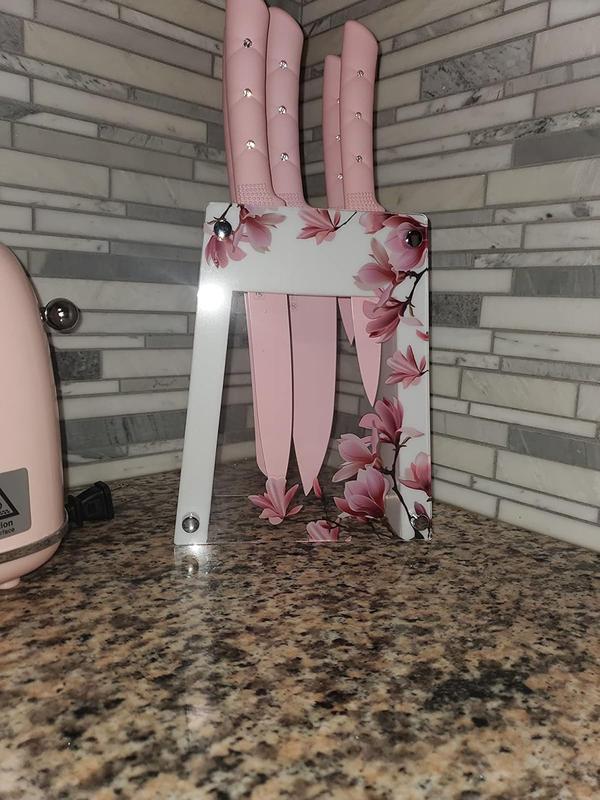 5-Piece Stainless Steel Knife Set with Holder, Pink Handle photo review