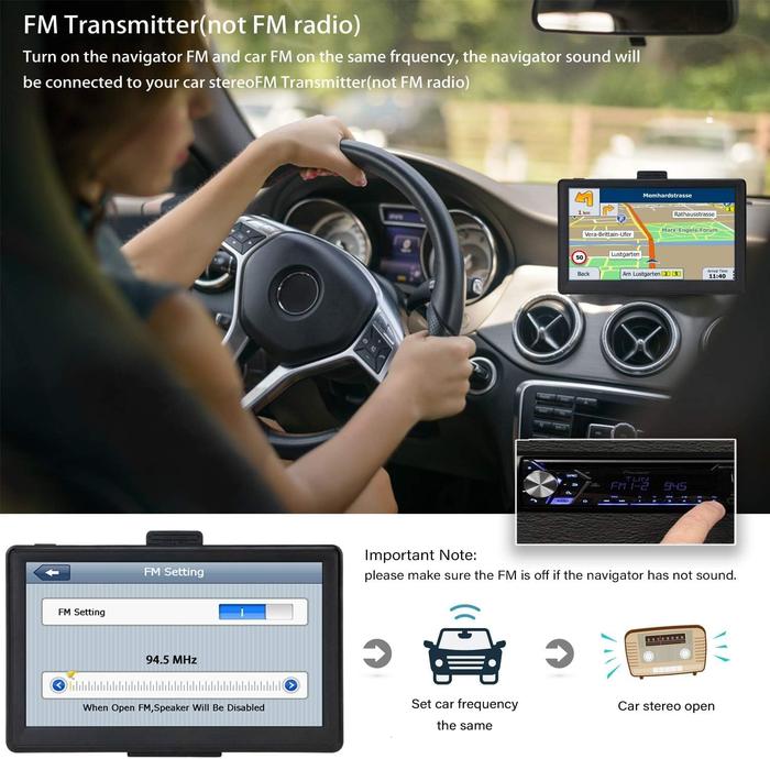 7-Inch GPS Navigation System with Touchscreen and FM Transmitter