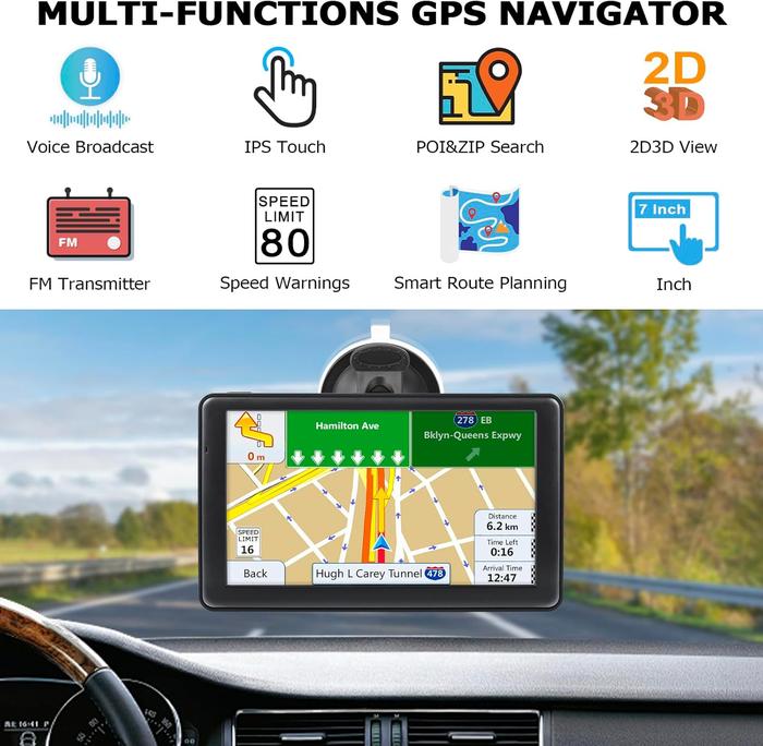 7-Inch GPS Navigation System with Touchscreen and FM Transmitter