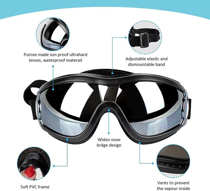 Adjustable Dog Goggles for Skiing, Travel, UV Eye Protection