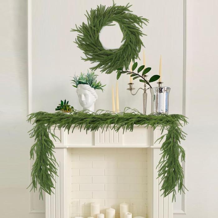 Artificial Norfolk Pine Garland, Real Touch Winter Pine Garland, Green Artificial Greenery Garland