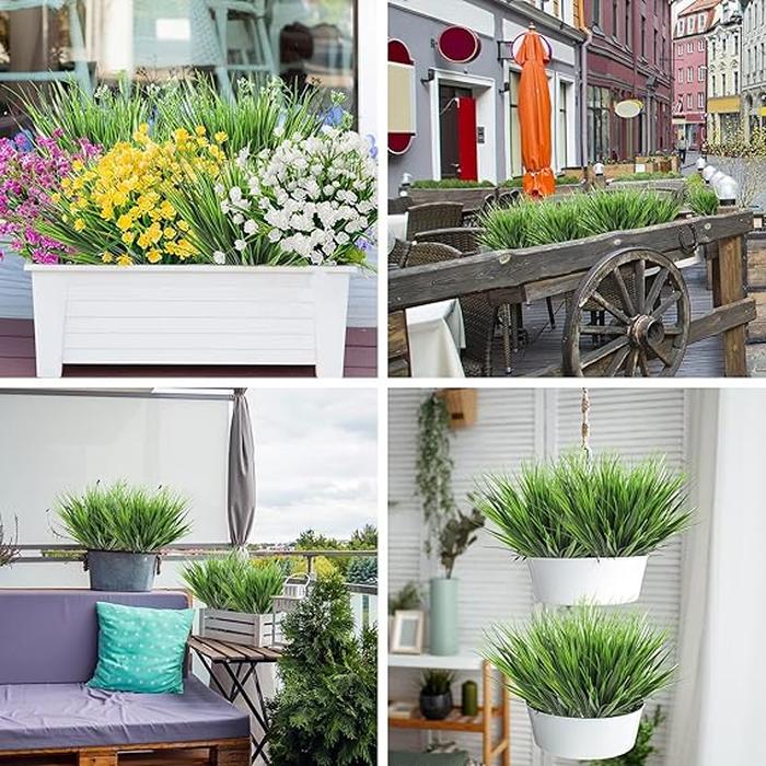 Artificial Outdoor Plants, Fake Wheat Grass Greenery Shrubs, UV Resistant Faux Plastic Plants Garden Porch Window Box Décor