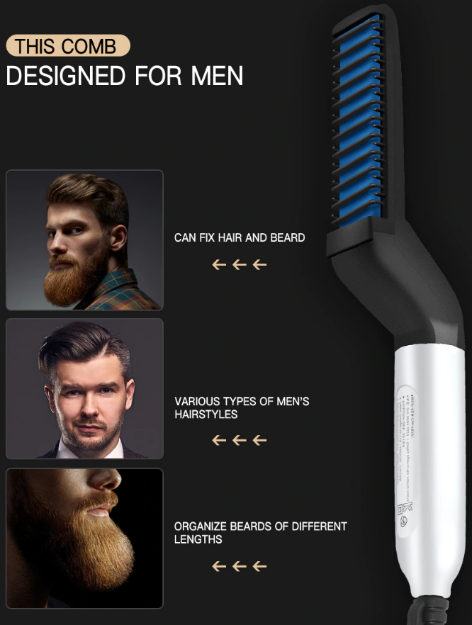 Combining the functionality of a hairbrush with the power of heat, the InsBeards™ Beard Straightener Comb restores your beard to the masculine, groomed perfection in just minutes.