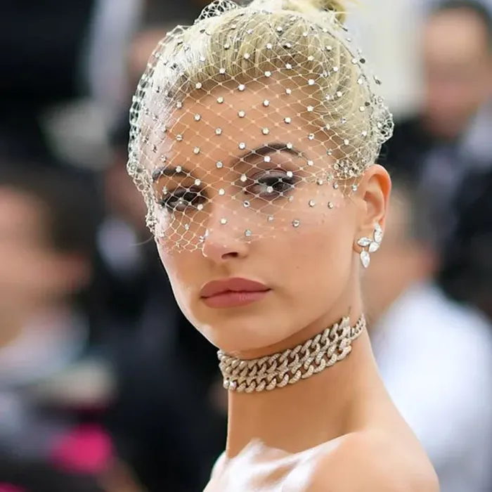 Birdcage Veil with Rhinestone-Embellished Mesh Headband