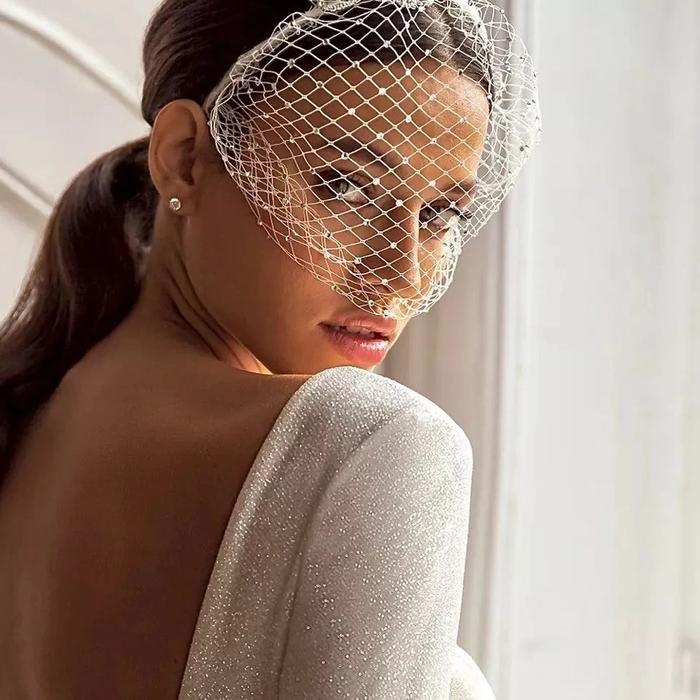 Birdcage Veil with Rhinestone-Embellished Mesh Headband