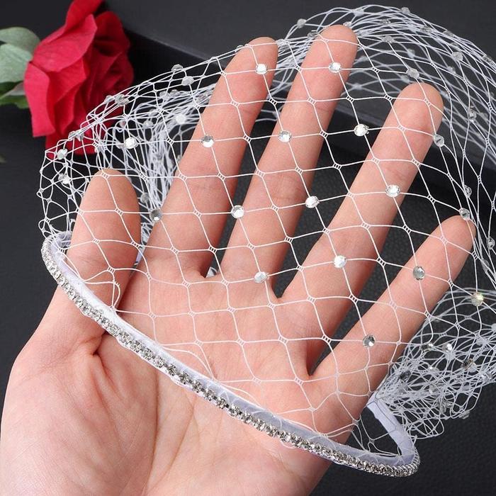 Birdcage Veil with Rhinestone-Embellished Mesh Headband