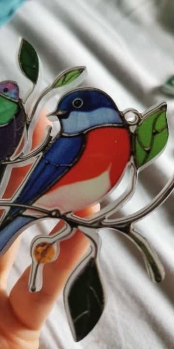 Birds Stained Glass Window Hangings, Independent Station Small Bird Painted Window Decoration photo review