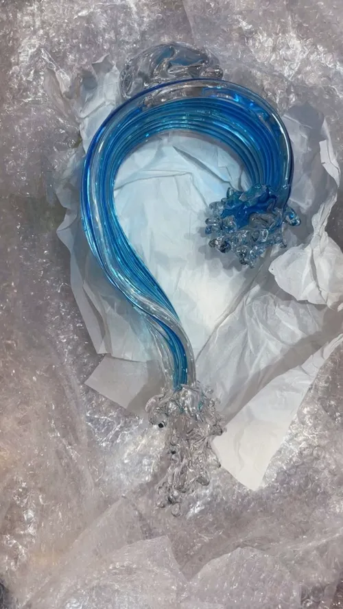 Blue Glass Beach House Decor, Hand Blown Glass Ocean Wave Decor, Tall Blue Glass Sculpture Home Decor photo review