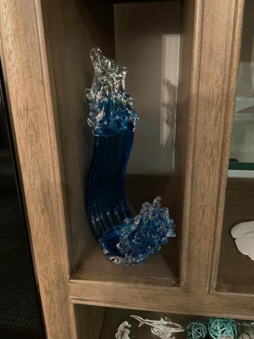 Blue Glass Beach House Decor, Hand Blown Glass Ocean Wave Decor, Tall Blue Glass Sculpture Home Decor photo review