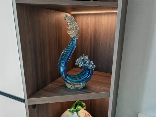 Blue Glass Beach House Decor, Hand Blown Glass Ocean Wave Decor, Tall Blue Glass Sculpture Home Decor photo review