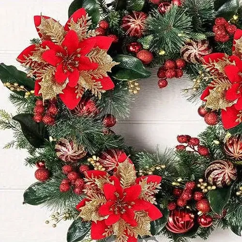 5PCS Artificial Christmas Flowers Garland with Glitter - Christmas Decorations for Xmas, Weddings, and Parties