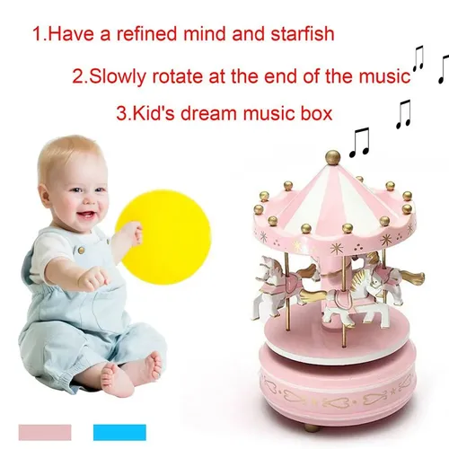 Wooden Christmas Carousel Horse Music Box with Merry-Go-Round for Baby Room Decoration