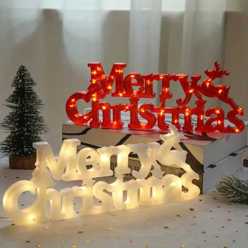 Christmas Decorations - Happy New Year Xmas Merry Christmas LED Letter Light String Christmas Trees Elk LED Lamp Decoration