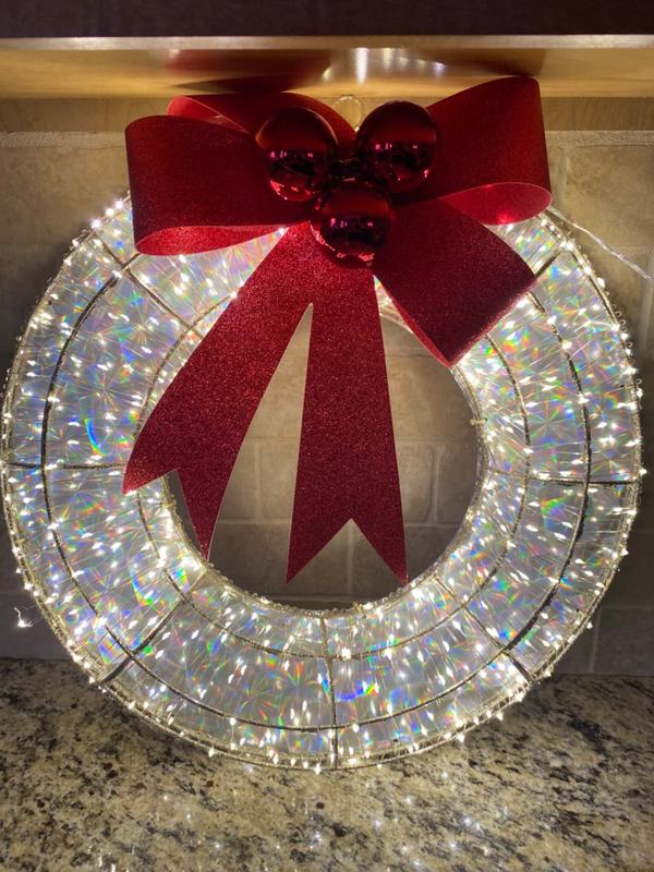 Christmas Decorations Lighted, Christmas Wreath LED Warm Light, Hanging Glowing Wreath for Front Door Wall photo review