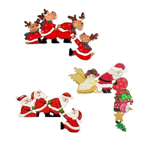 Wooden Christmas Door Frame Decoration with Cartoon Santa, Elk, and Angel