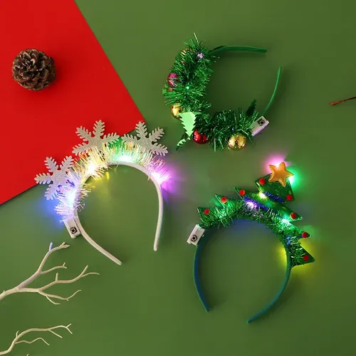 LED Christmas Hairband with Snowflake and Xmas Tree for Party Decoration