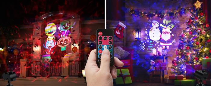 Halloween Christmas Projector Lights Outdoor, Waterproof Holiday Projector Lights, 2-in-1 Moving Patterns LED Landscape Lights