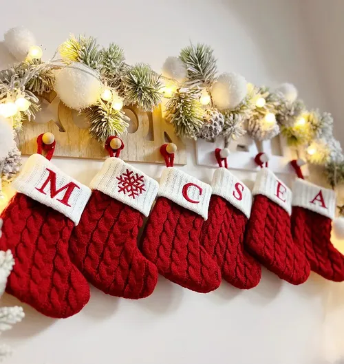 Christmas Knitting Socks with Alphabet Pendant for Home Party Decoration