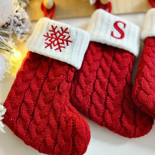 Christmas Knitting Socks with Alphabet Pendant for Home Party Decoration
