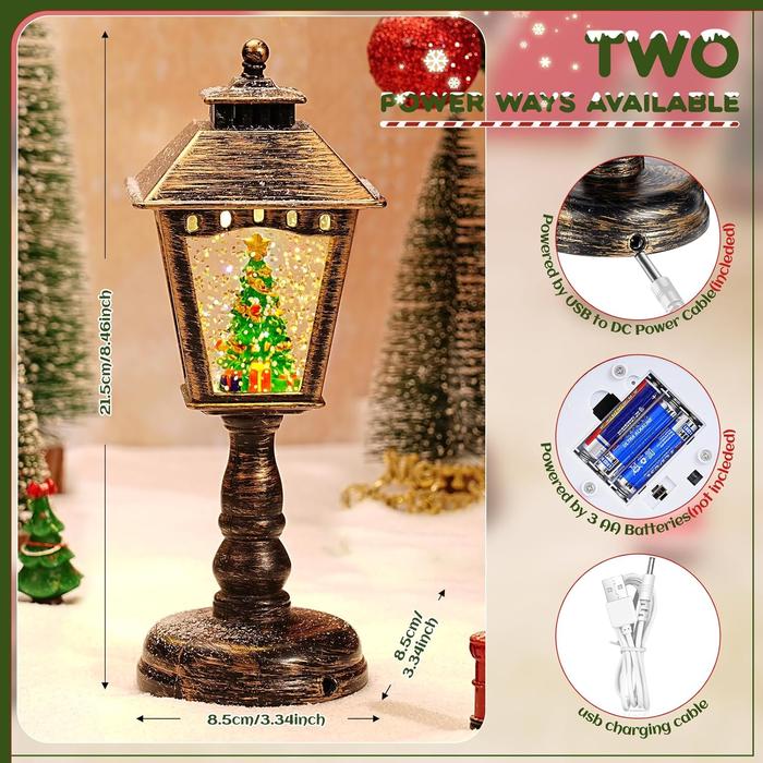 Christmas Musical Snow Globe Lantern Lighted Water Glittering Lantern, USB & Battery Operated Musical Snow Globe Christmas Decoration