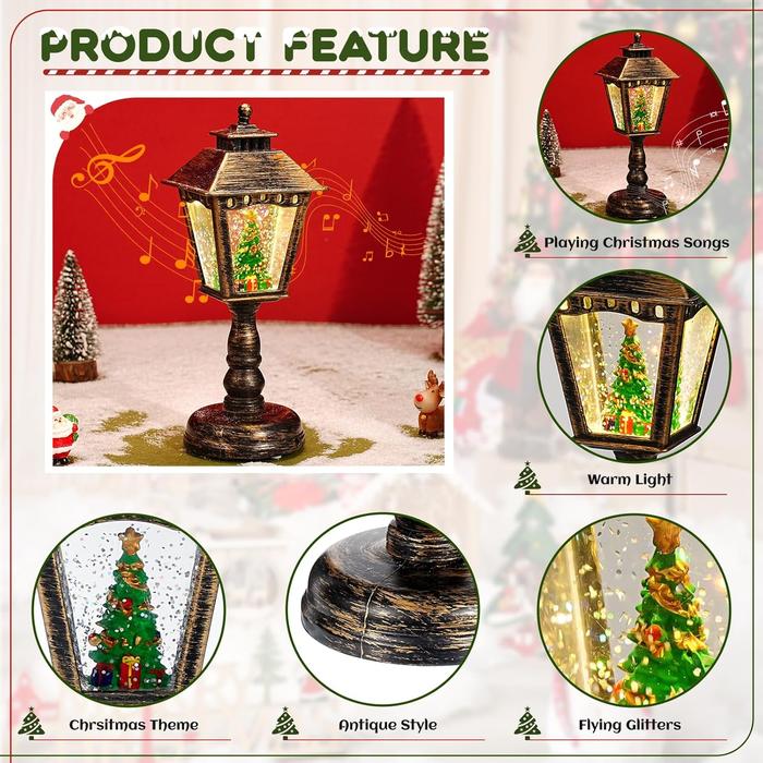 Christmas Musical Snow Globe Lantern Lighted Water Glittering Lantern, USB & Battery Operated Musical Snow Globe Christmas Decoration