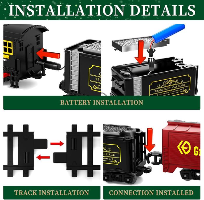Christmas Train, Electric Train Set with Retro Classic Steam Engine Wagon, Battery Powered Train Playset with Smoke Lights and Sounds