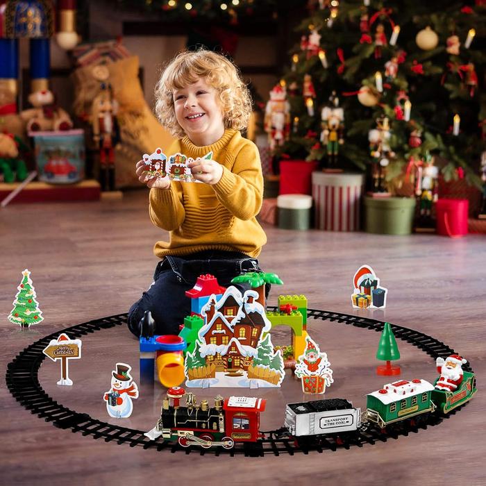 Christmas Train Sets for Under The Tree, Christmas Railway Train Set with Railway Track, Lights and Sounds Electric Train Set