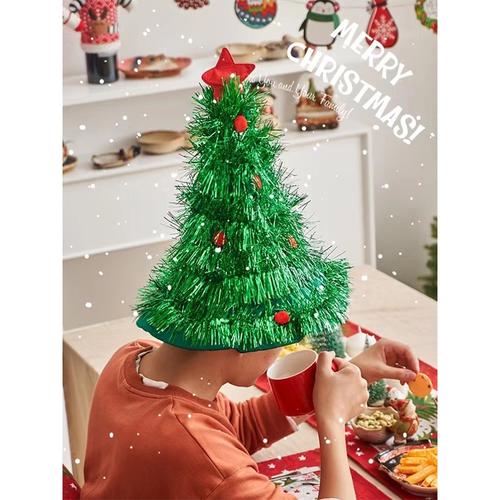 Christmas Tree Hat with Non-Woven Rain Silk - Decorative Holiday Headwear for Adults and Kids