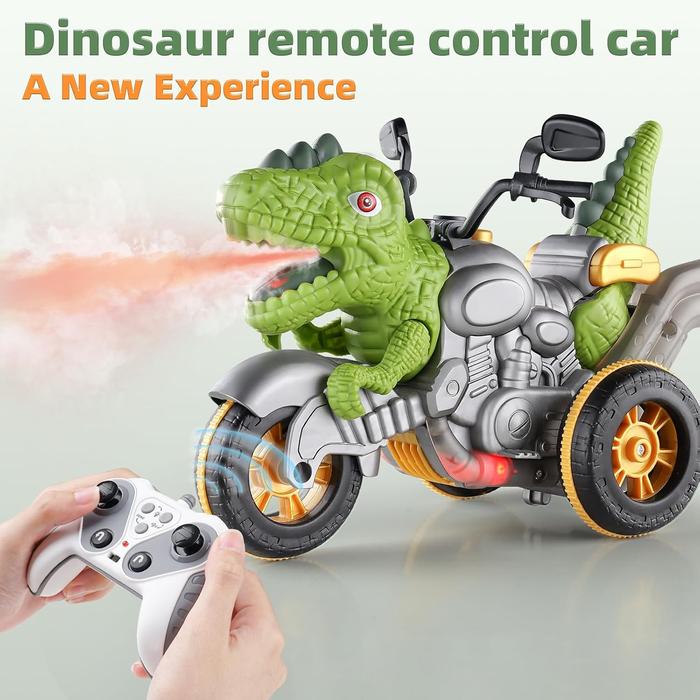 Dinosaur Wireless Remote Control Car with Music, Light & Spray, 360°Rotation, Dinosaur Monster Trucks Kids Toys