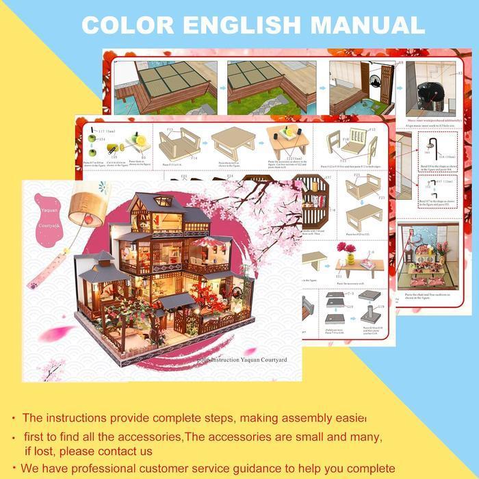 DIY Japanese Wooden Dollhouse Kit with Furniture, Music Box, and Dust Cover
