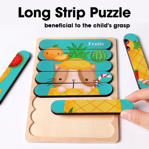 Double-Sided Strip 3D Puzzles for Baby - Wooden Montessori Educational Toys