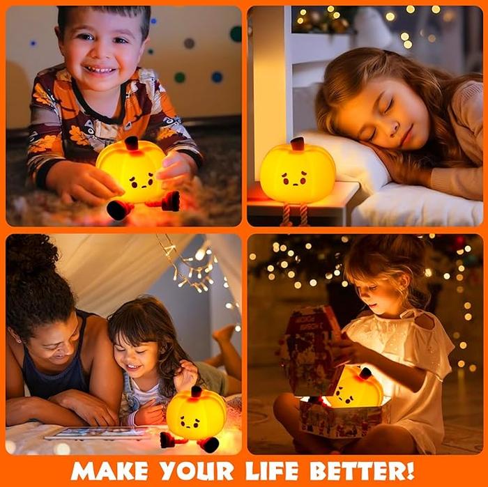 Pumpkin Night Light, Cute LED Lamp, Silicone Dimmable Nursery Nightlight for Kids, Silicone Rechargeable Bedside Touch Lamp