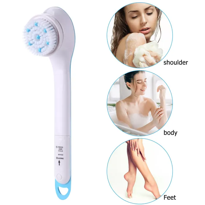 Electric Body Scrubber with Long Handle &amp; Replaceable Brush Heads