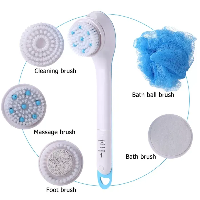 Electric Body Scrubber with Long Handle &amp; Replaceable Brush Heads