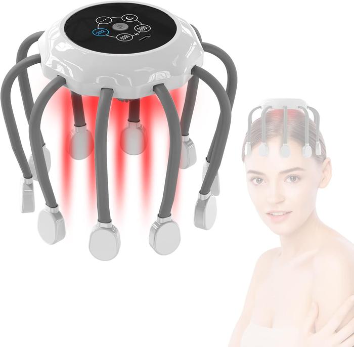 Electric Scalp Massager, Head Massager with Red Light, Cordless Head Massage with 5 Modes, Portable Head Massage for Stress Relief