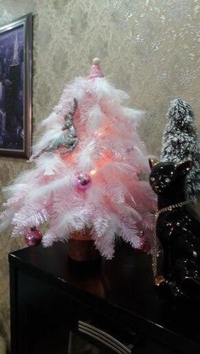 Christmas Ornament Desktop Small Tree Christmas Tree Pink Feather Decoration Tree photo review