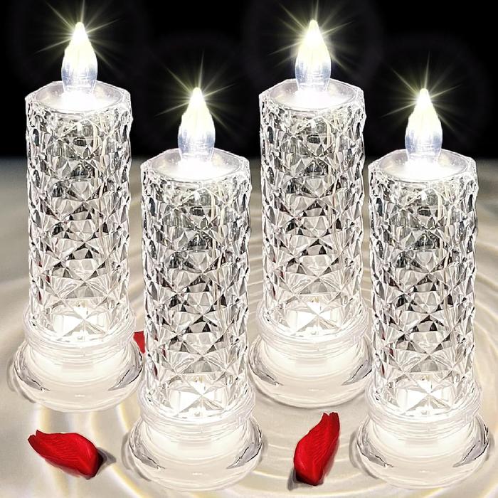 4 Pack Flameless Candles with Rose Shadow, LED Candles Battery Operated Candles, Electric Fake Candles, Romantic Candles