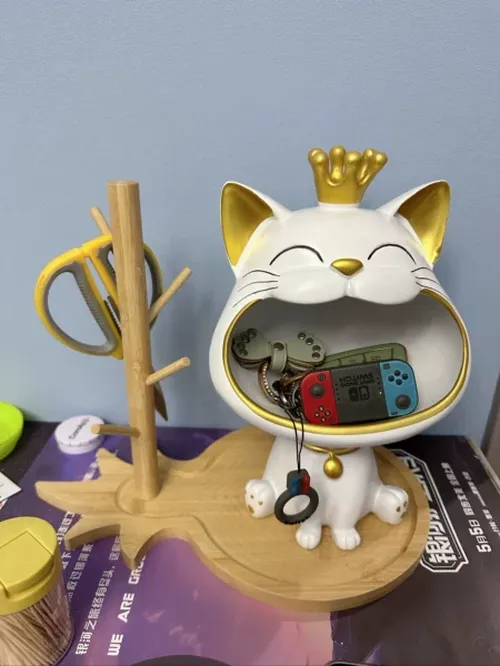 Fortune Cat Sculpture Key Holder with Storage Tray for Home Decoration –  Katy Craft