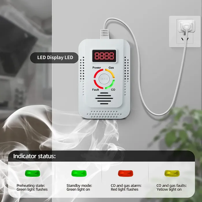 Natural Gas and Carbon Monoxide Detector, Plug-in Gas Leak Detector, CO Sensor Detector with LED Digital Display